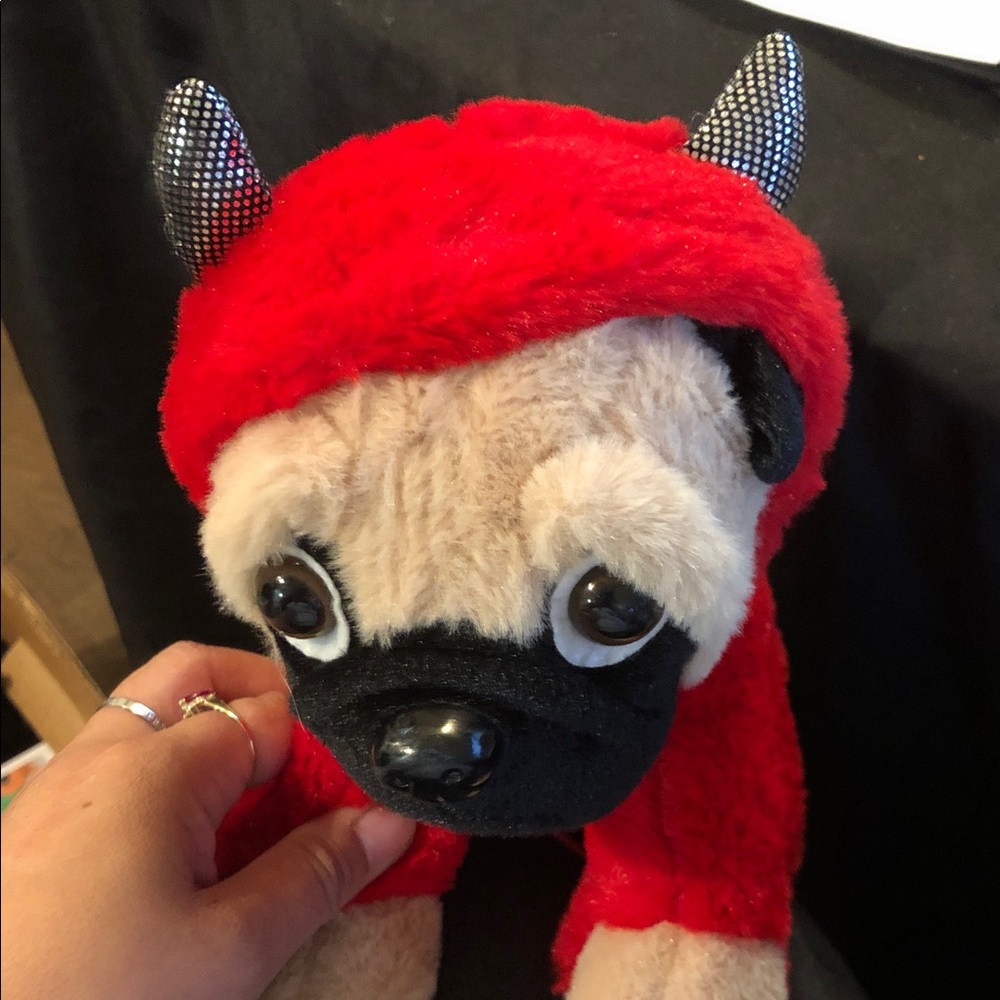 Red devil Plush Pug Stuffed Animal with Black Face